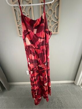 Nine West Red & Pink Abstract Print Spaghetti-Strap Maxi Dress